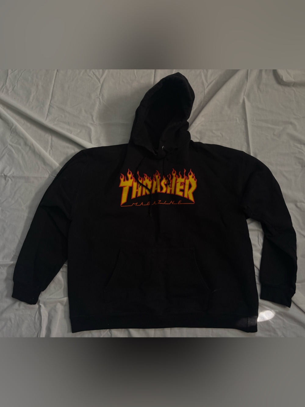 Thrasher Black Hoodie with Yellow & Red Flame Logo